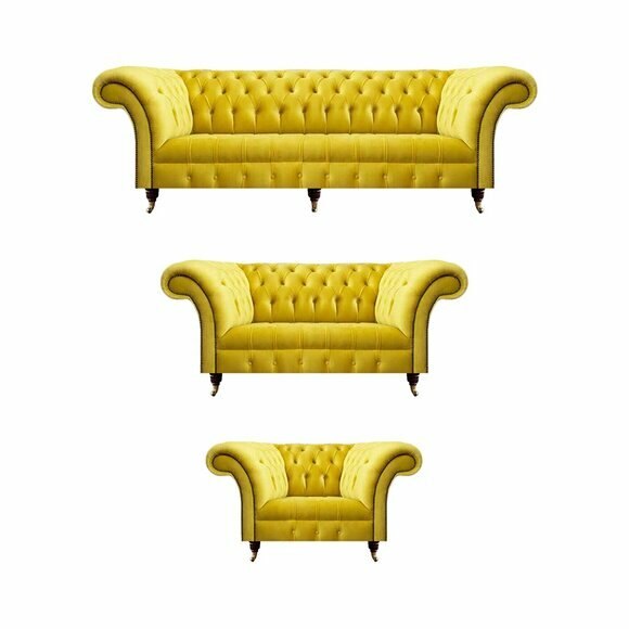 Designer Chesterfield Gelbe Couchgarnitur Luxuriöse Sofas Sessel 3tlg