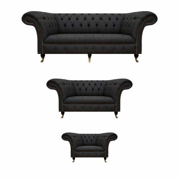 Chesterfield Schwarze Wohnzimmer Couchen Komplette Garnitur 3tlg Set