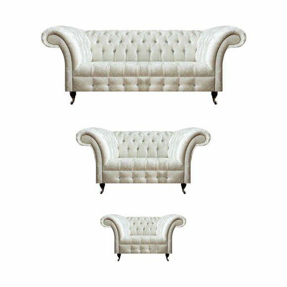 Weiße Chesterfield Textilsofas Wohnzimmer Sofagarnitur Designer Set 3tlg