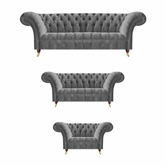 Stilvolle Chesterfield Garnitur Graue Sofas Designer Sessel Luxus Möbel