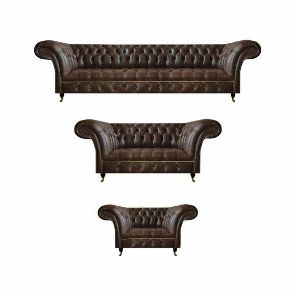 Braune Chesterfield Ledercouchen Wohnzimmer Sofagarnitur Komplettes Set