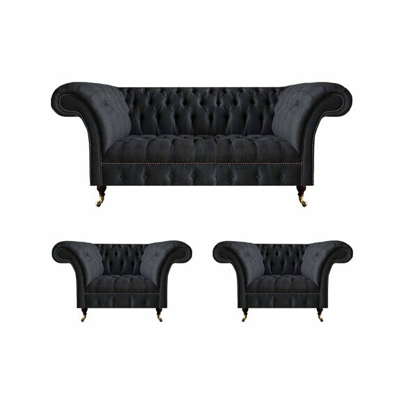 Exklusives Chesterfield Set Moderne Sofagarnitur Designer 3-Sitzer Sessel