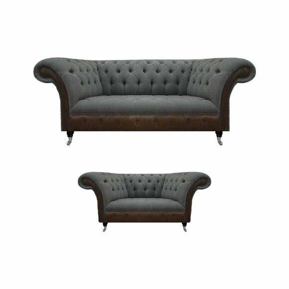 Graue Wohnzimmer Chesterfield Couchen Moderne Sofagarnitur 2tlg Edles Set