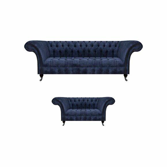 Dunkelblaue Chesterfield Textilgarnitur Designer Sofas Polster Couchen