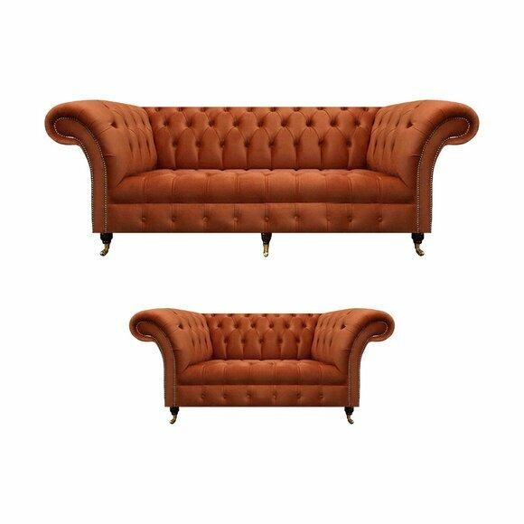 Chesterfield Braune Sofagarnitur Edle Polstercouchen Designer Set 2tlg