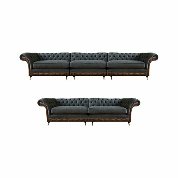 Dunkelgraue Chesterfield Wohnzimmer Sitzgarnitur 2x Sofas Polstermöbel