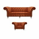 Wohnzimmer Brauner Chesterfield Sessel Moderner Dreisitzer Edle Garnitur