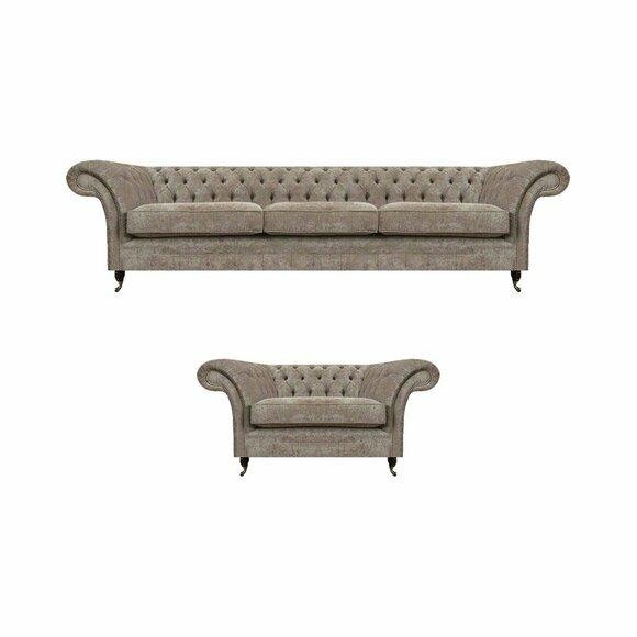 Luxuriöse Graue Chesterfield Sitzcouchen Moderner Textil Sessel 2tlg Set