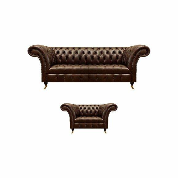 Braune Chesterfield Kunstleder Garnitur Leder Dreisitzer Designer Sessel