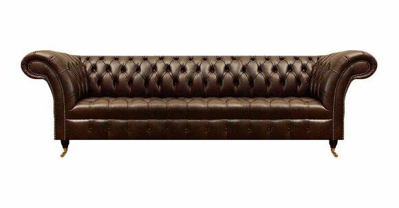 Chesterfield Brauner Leder Viersitzer Designer Wohnzimmer Ledercouch