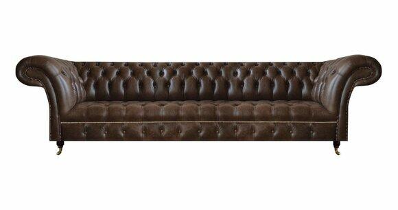 Braunes Ledersofa Chesterfield 4-Sitzer Couch Moderne Leder Sitzmöbel