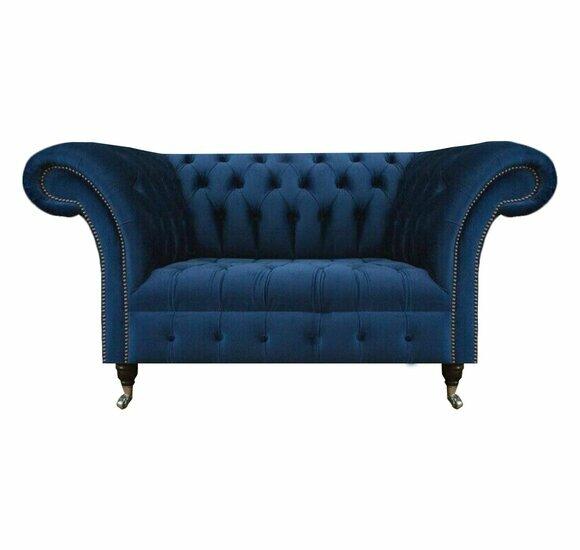 Blauer Chesterfield Zweisitzer Wohnzimmer Polster Sitzmöbel Luxus Couch