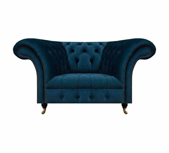 Dunkelblauer Chesterfield Einsitzer Wohnzimmer Polster Designer Sessel