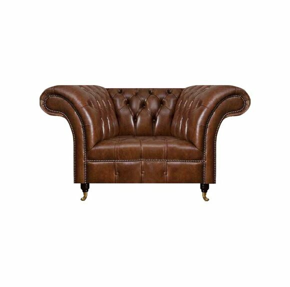 Chesterfield Brauner Ledersessel Wohnzimmer Kunstleder Einsitzer Möbel