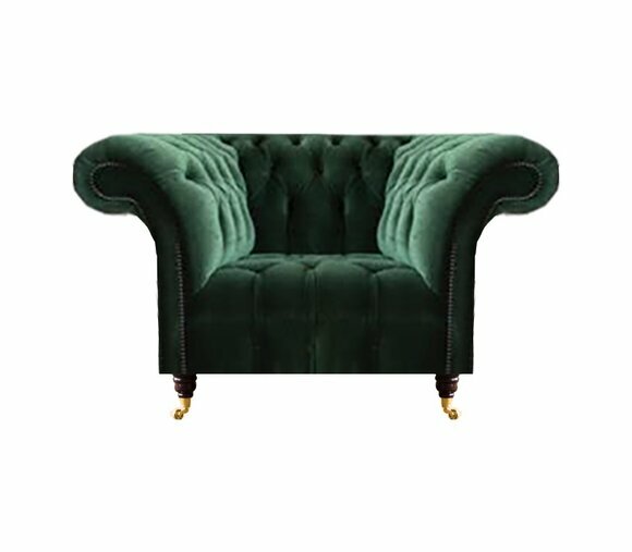 Chesterfield Grüner Sessel Textilsessel Stoffsitzer Wohnzimmer Möbel