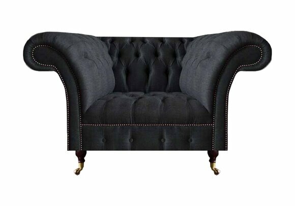 Wohnzimmer Chesterfield Schwarzer Einsitzer Textilsessel Edler Sessel