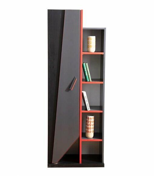 Jugendzimmer Schwarz-Roter Bücherschrank Designer Kinderzimmer Holz Regal