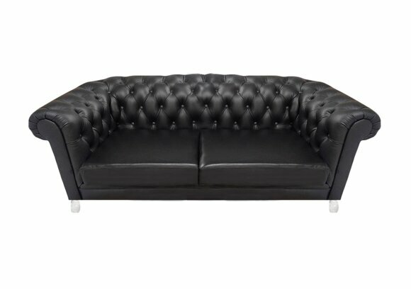 Schwarzes Chesterfield Ledersofa Designer Wohhnzimmer Polster Couch