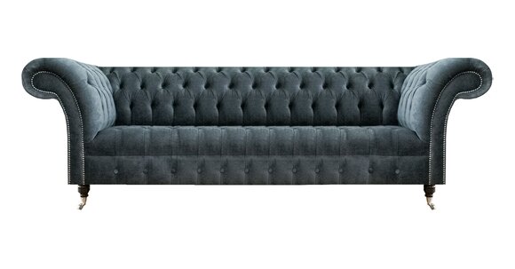 Grauer Chesterfield Viersitzer Wohnzimmer Polstercouch Designer Sofas