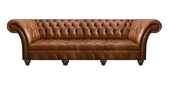 Chesterfield Braunes Ledersofa Wohnzimmer Designer Viersitzer Couch