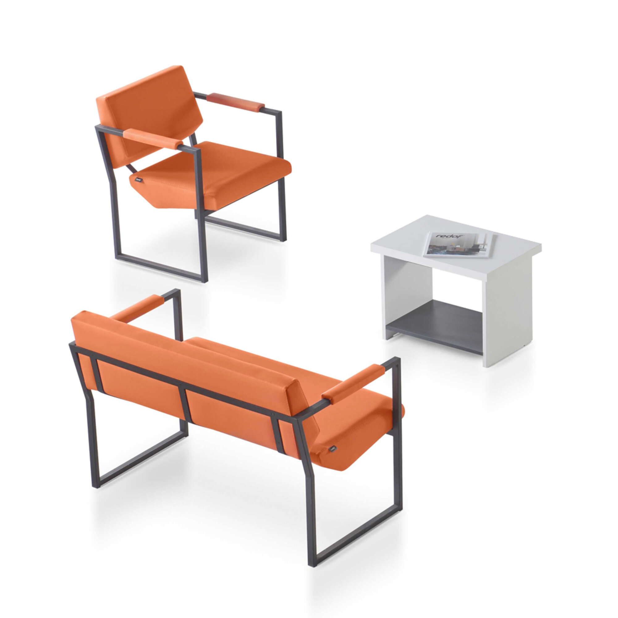 Designer Büro Set Leder Zweisitzer Designer Couchtisch Lehnsessel 3tlg