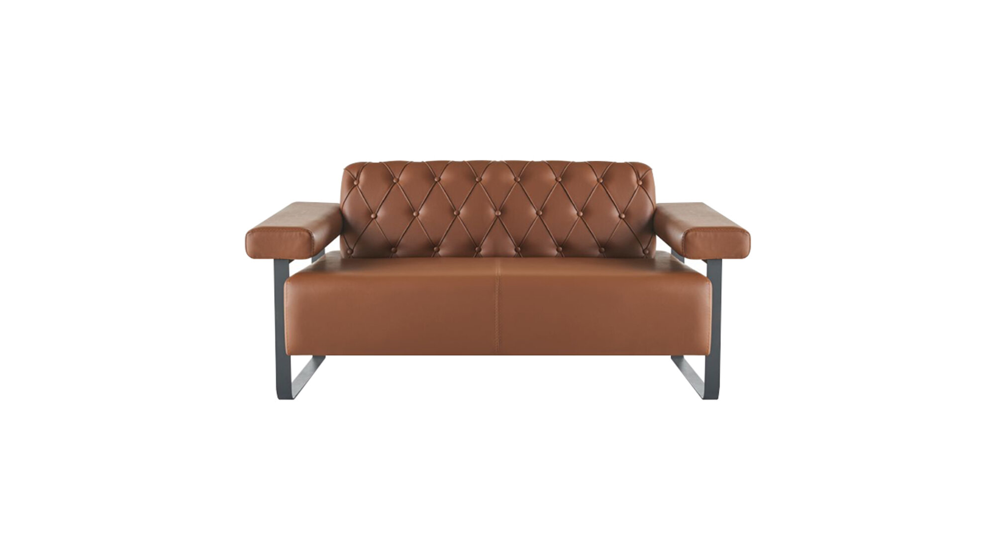 Sofa 2-Sitzer Braun Ledersofa Modern Chesterfield Edelstahl Wohnzimmer