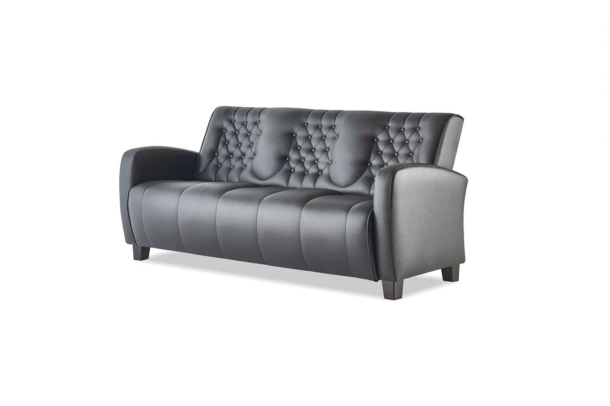 Sofa 3-Sitzer Chesterfield Modern Couch Ledersofa Schwarz Leder Holz