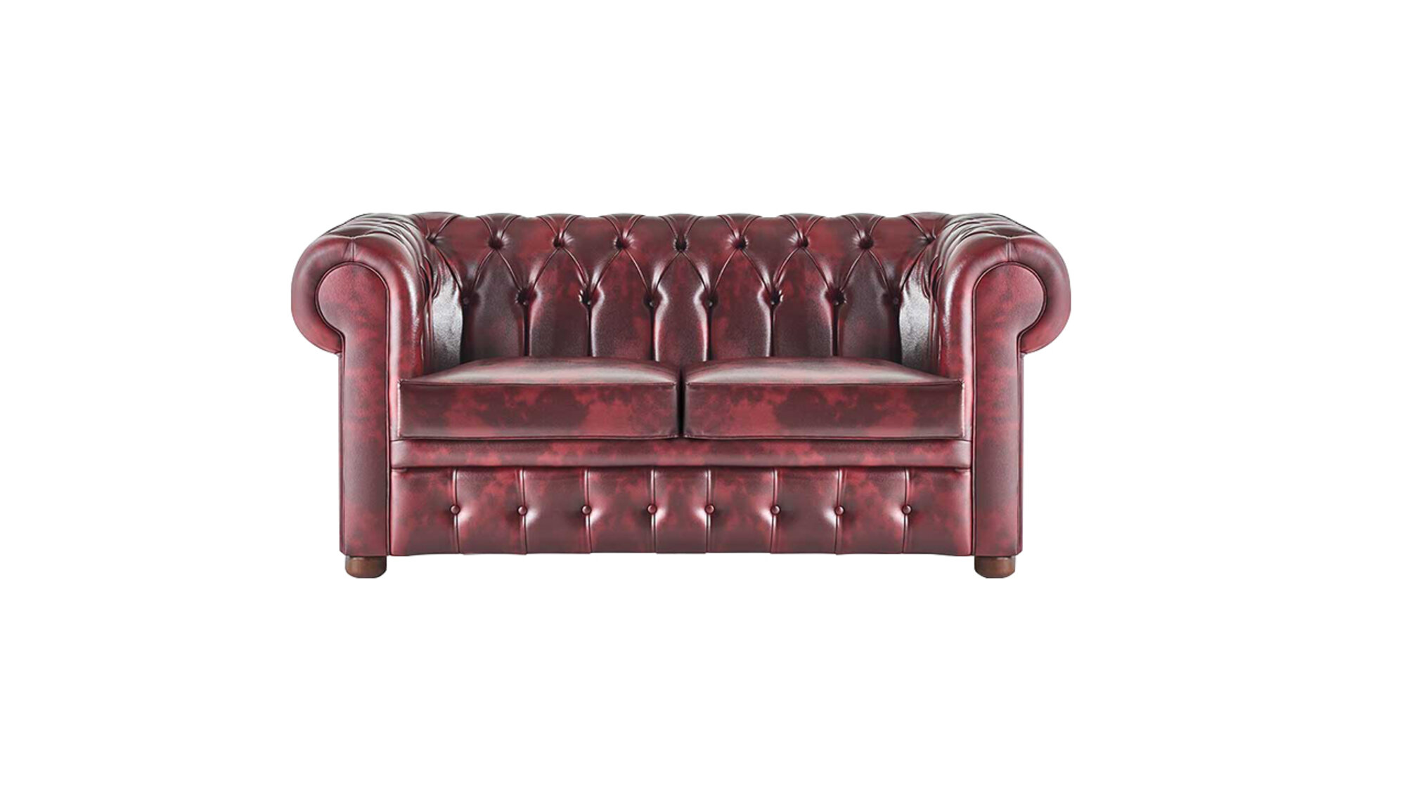 Sofa 2-Sitzer Bordeaux Einfarbig Chesterfield Design Couch Ledersofa