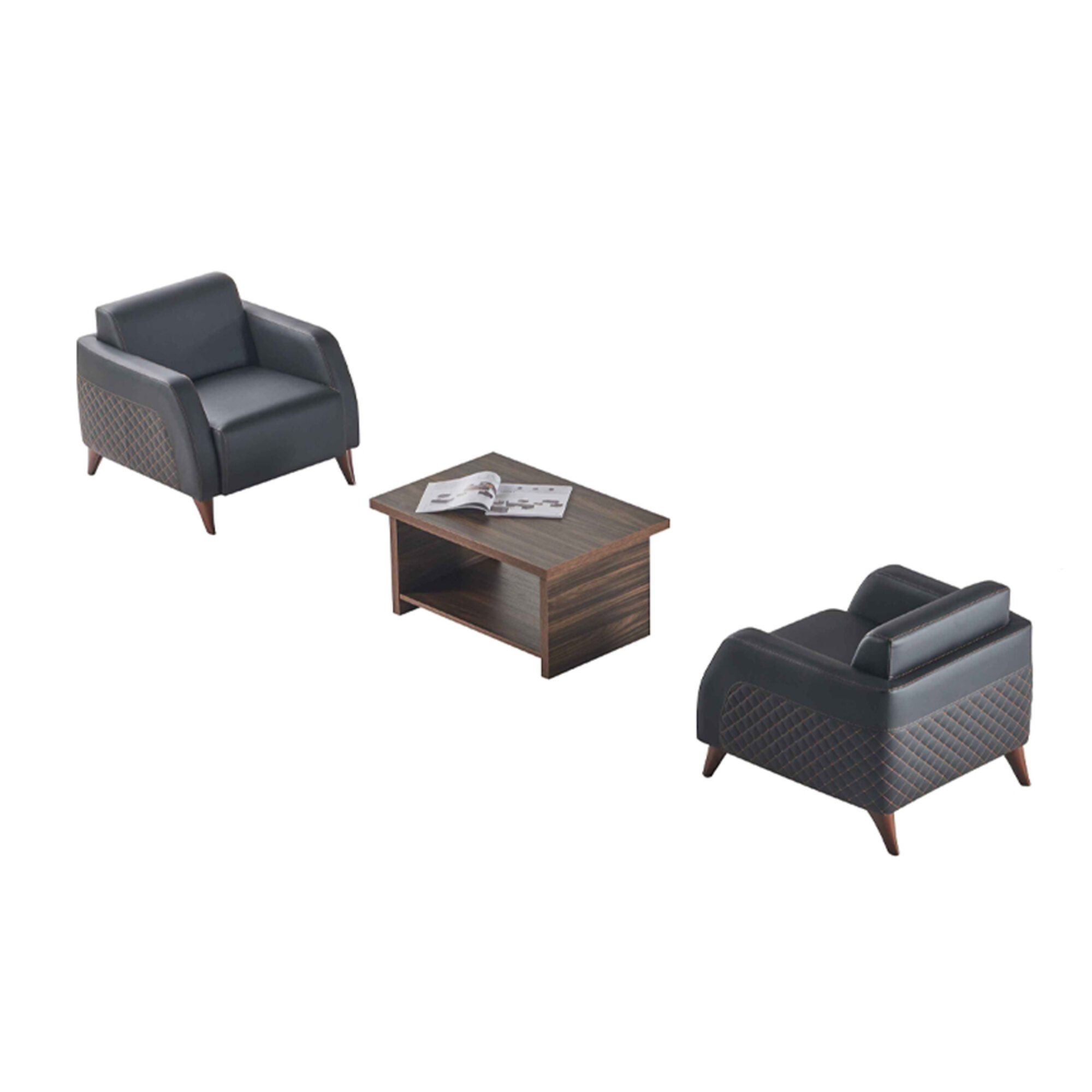 Schwarz Sessel Braun Couchtisch Set Lehnsessen Leder Modern Rechteckig