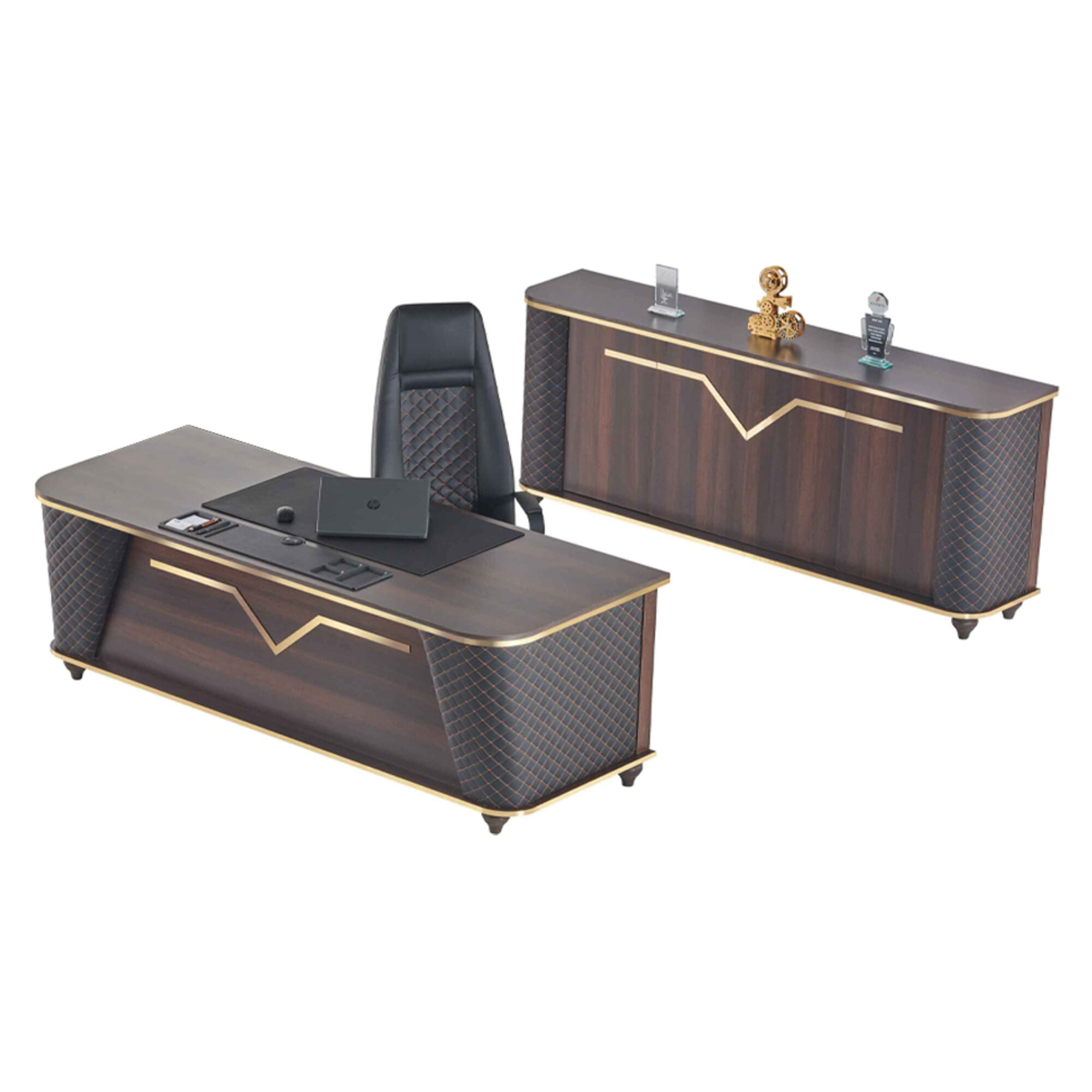 Komplett Schreibtisch Bürostuhl Sideboard Braun Schwarz Arbeitszimmer