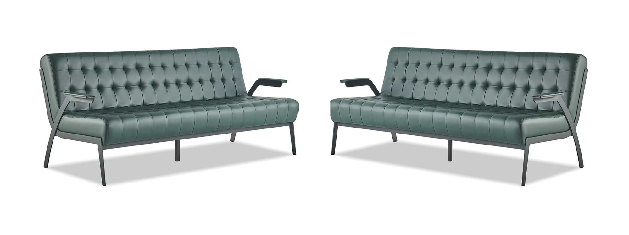 Sofas Ledersofas-Set 3-Sitzer Grün Sitzmöbel Modern Chesterfield Edelstahl