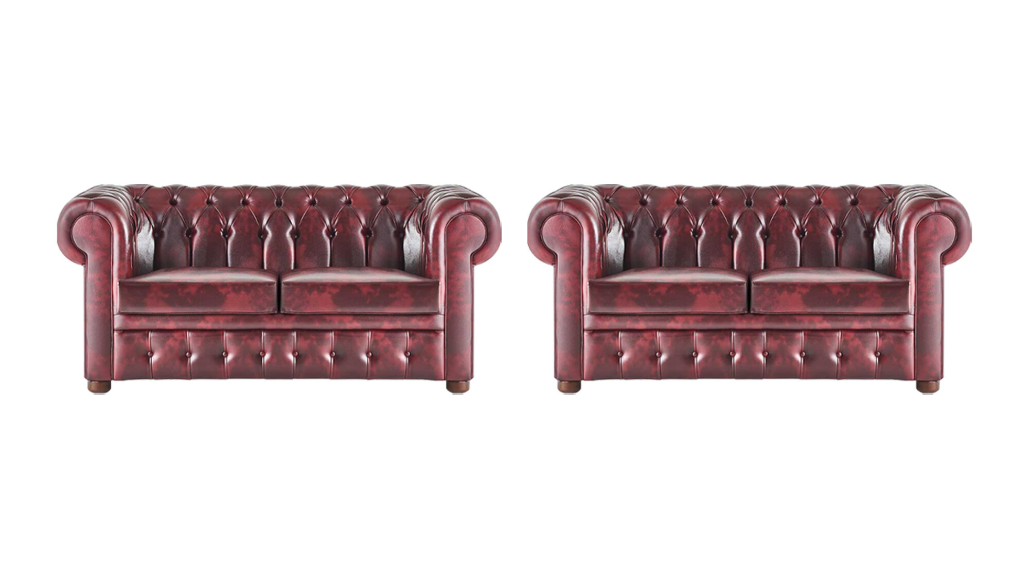 Ledersofas Chesterfield Knöpfen Couch 2-Sitzer Bordeaux Klassisch Sofas