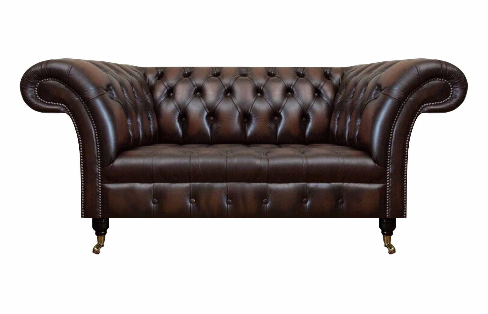 Braun Luxus Leder Sofa Zweisitzer Couch Wohnzimmer Polstermöbel Chesterfield