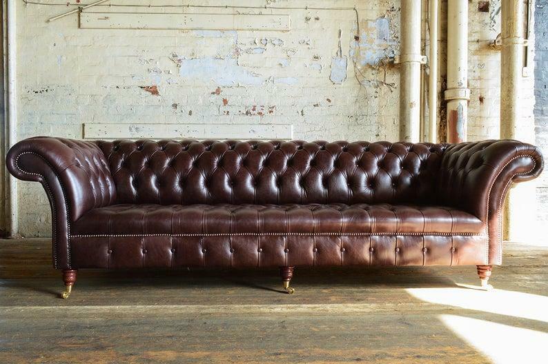 Chesterfield Braun Couch Sofa Polster 4 Sitzer Couchen Sitz 100% Leder Sofort