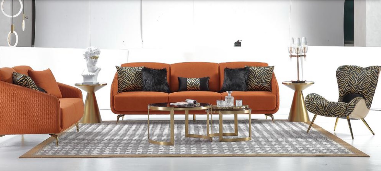 Dreisitzer Couch Polster Design Sofa Moderne 3er Sitz Sofas Zimmer Möbel Orange