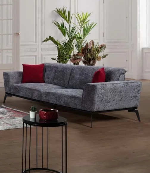 Sofa 3 Sitzer Sofas Stoff grau Textil Polster Wohnzimmer Textil Graue