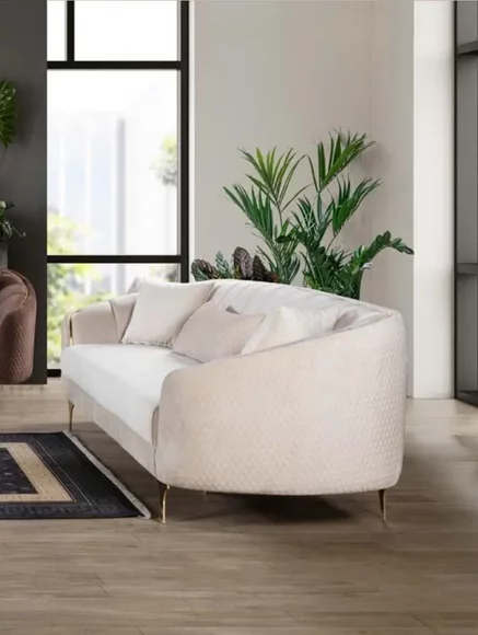 Sofa Dreisitzer Textil Sofas Couch Polster Möbel Moderner Beige Samt