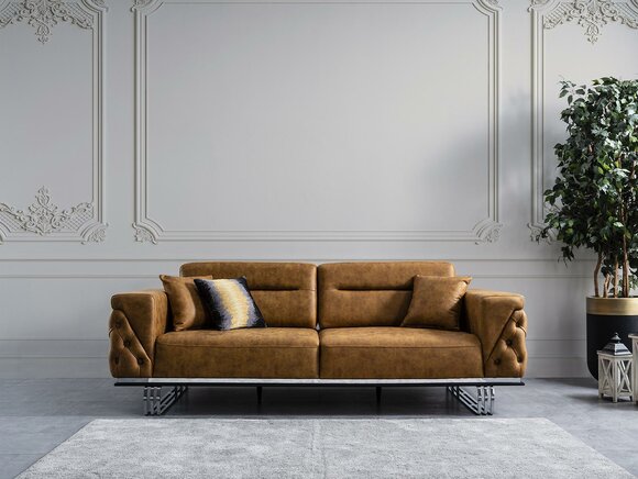 Viersitzer Sofa 4 Sitzer Sofas Kunstleder Braun Wohnzimmer Luxus