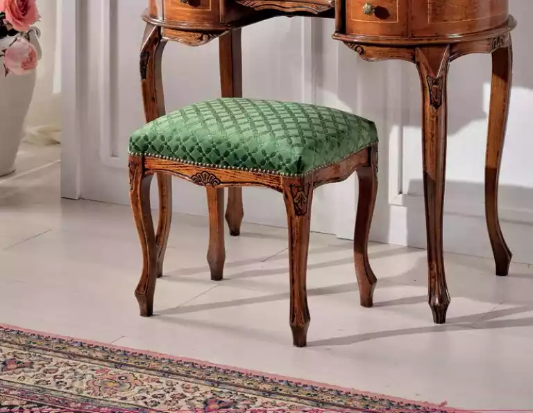 Klassischer Holz Hocker Textil Beistellhocker Schlafzimmer Einrichtung