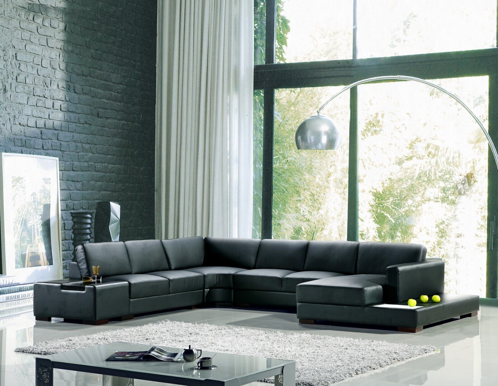 Ecksofa Schwarz U-Form Luxus Stil Modern Wohnzimmer Sofa Kunstleder SOFORT