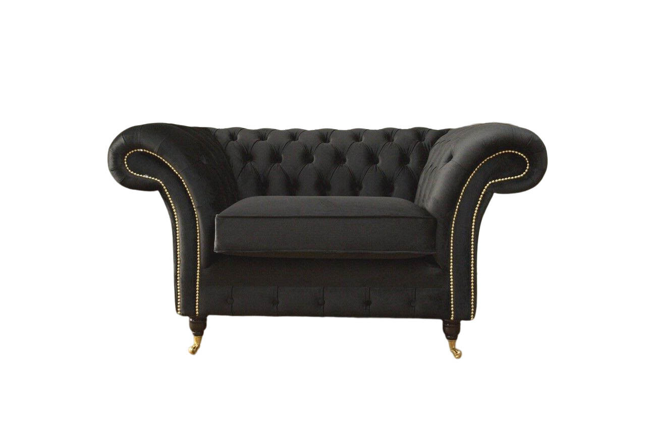 Chesterfield Sessel Lounge Schwarz Sofa Couch Polster Modern Textil Neu