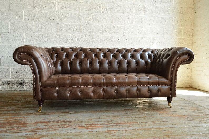 Sofa Couch Polster 3 Sitzer Rollen Chesterfield Old Look Style 100% Leder Sofort