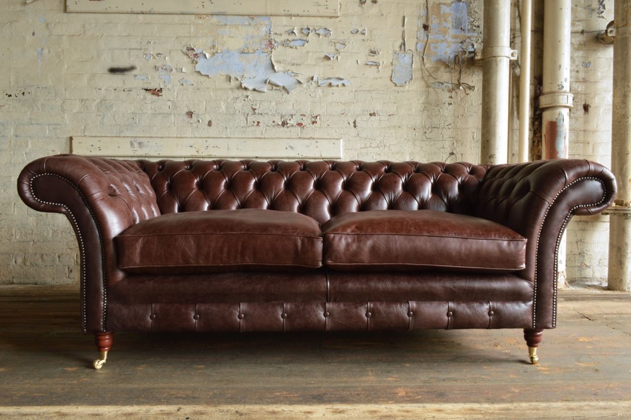 Chesterfield Design Luxus Polster Couch Sitz Garnitur 100% Leder Sofort