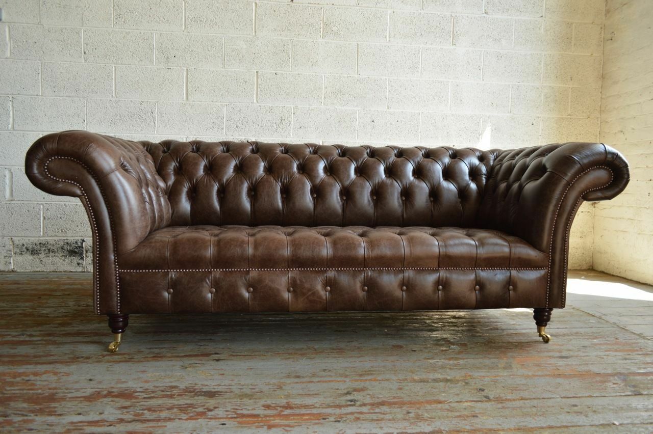 Chesterfield Design Polster Couch Leder Sofa Garnitur Luxus 100% Leder Sofort