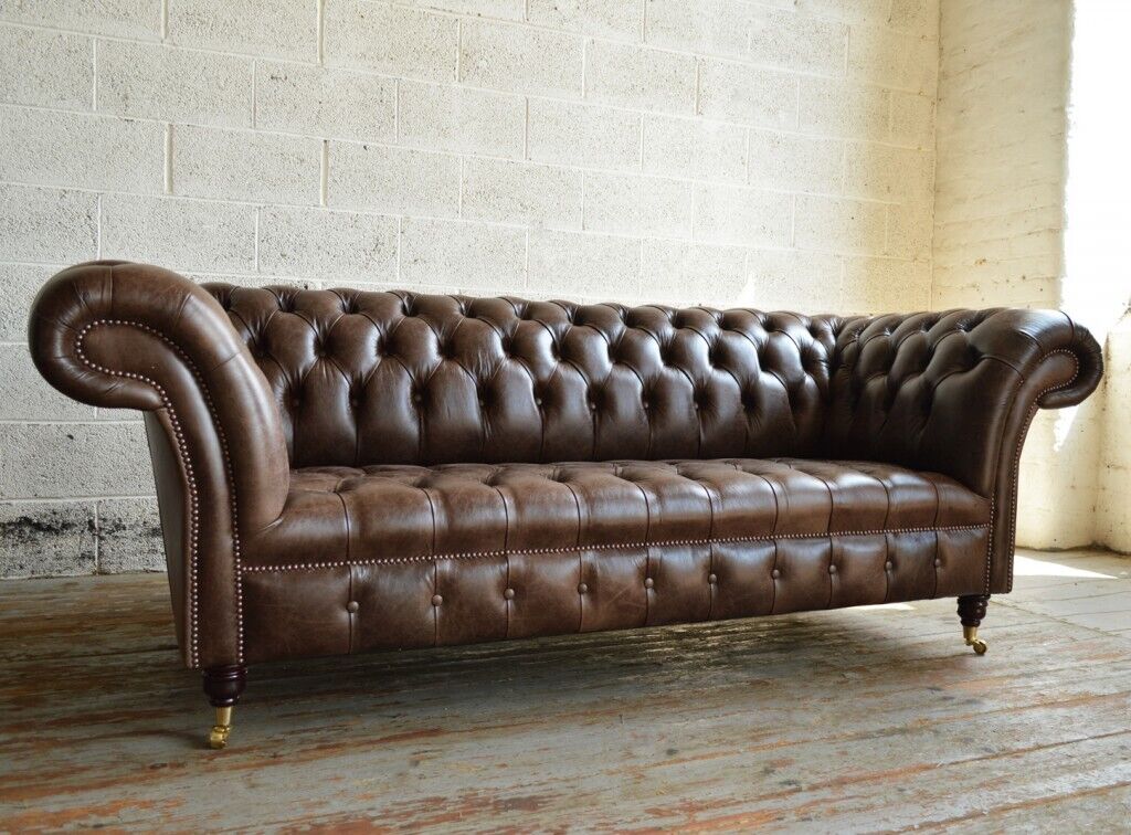 Chesterfield Couch Polster Sofas Klassischer Leder 3 Sitzer 100% Leder Sofort