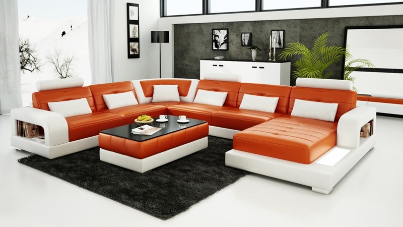 Ecksofa Polster Couch Leder Ecksofa Wohnlandschaft U-Form