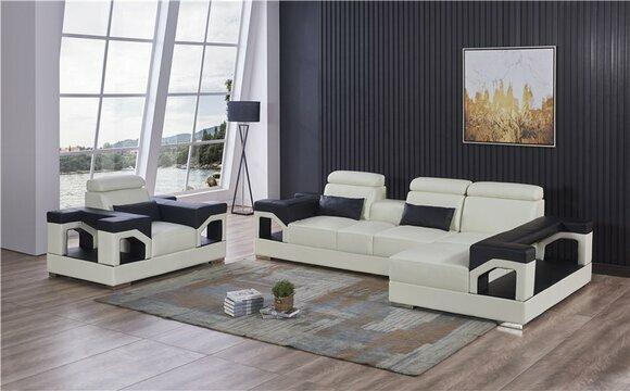 Garnitur Polster Ecke + Sessel Couch Design Couch Couchen Leder Sofa Sitz Eck