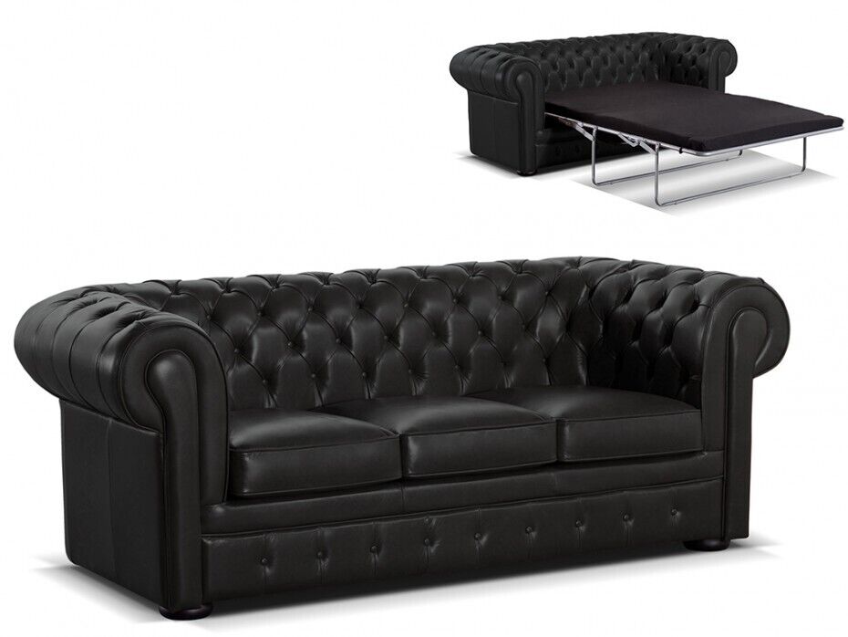 Schwarz Chesterfield 3Sitzer Klassische Luxus Sofa Leder Couch 100% Leder Sofort