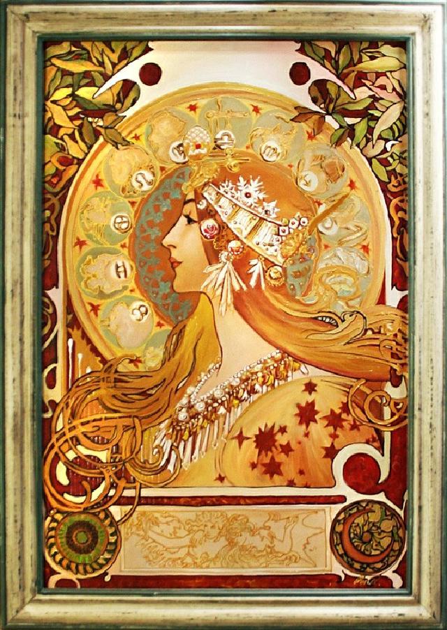 ALFONS MUCHA - ÖLBILD BILD ÖLGEMÄLDE GEMÄLDE MIT RAHMEN ECHTE GEMÄLDE Sofort