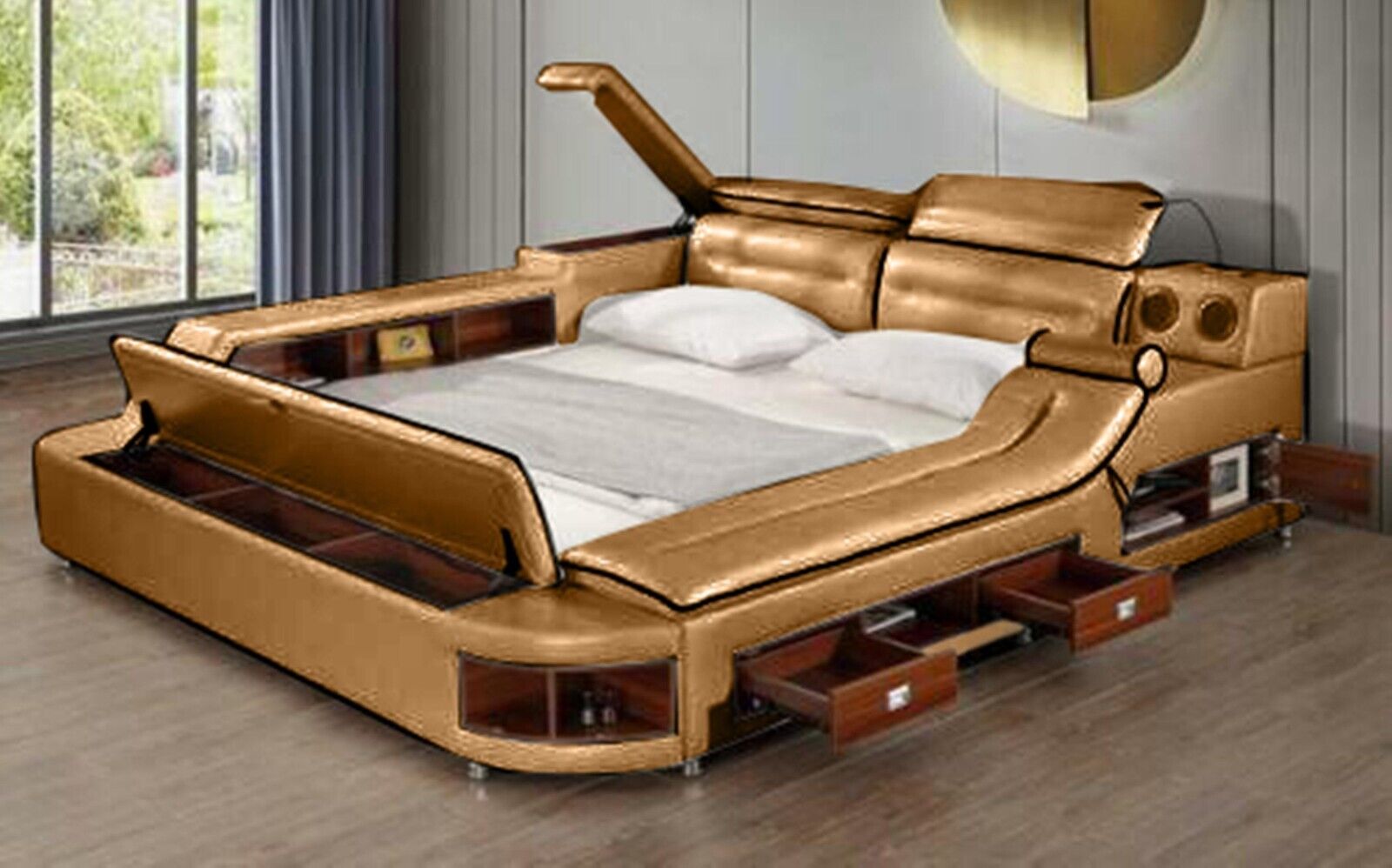 Luxus Bett Kunstleder Betten 180x200 Multifunktion Schlafzimmer Gold Sofort